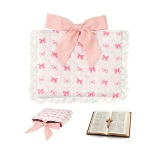 Bible Sleeve Women OS- Pink Quilted Bow Lace Trim Padded Protector NIB